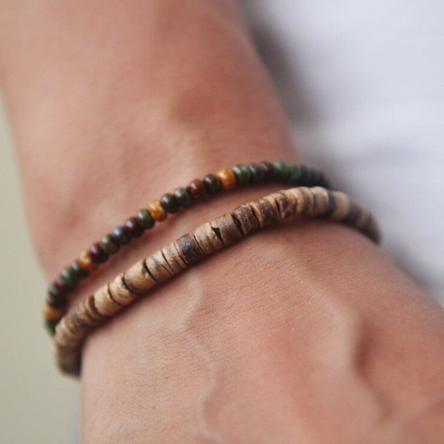 Casual Round Wood Beaded Elastic Bracelet DIY Charm Bar Set