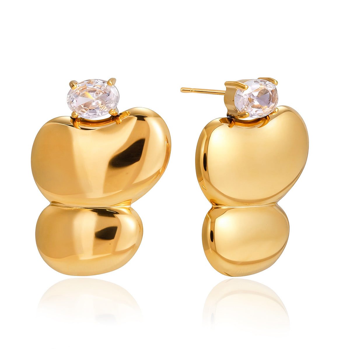 Orecchini a perno geometrici minimalisti in acciaio inossidabile con accenti di zirconi, placcatura in oro PVD sottovuoto, gioielli per l'orecchio leggeri di lusso per donne