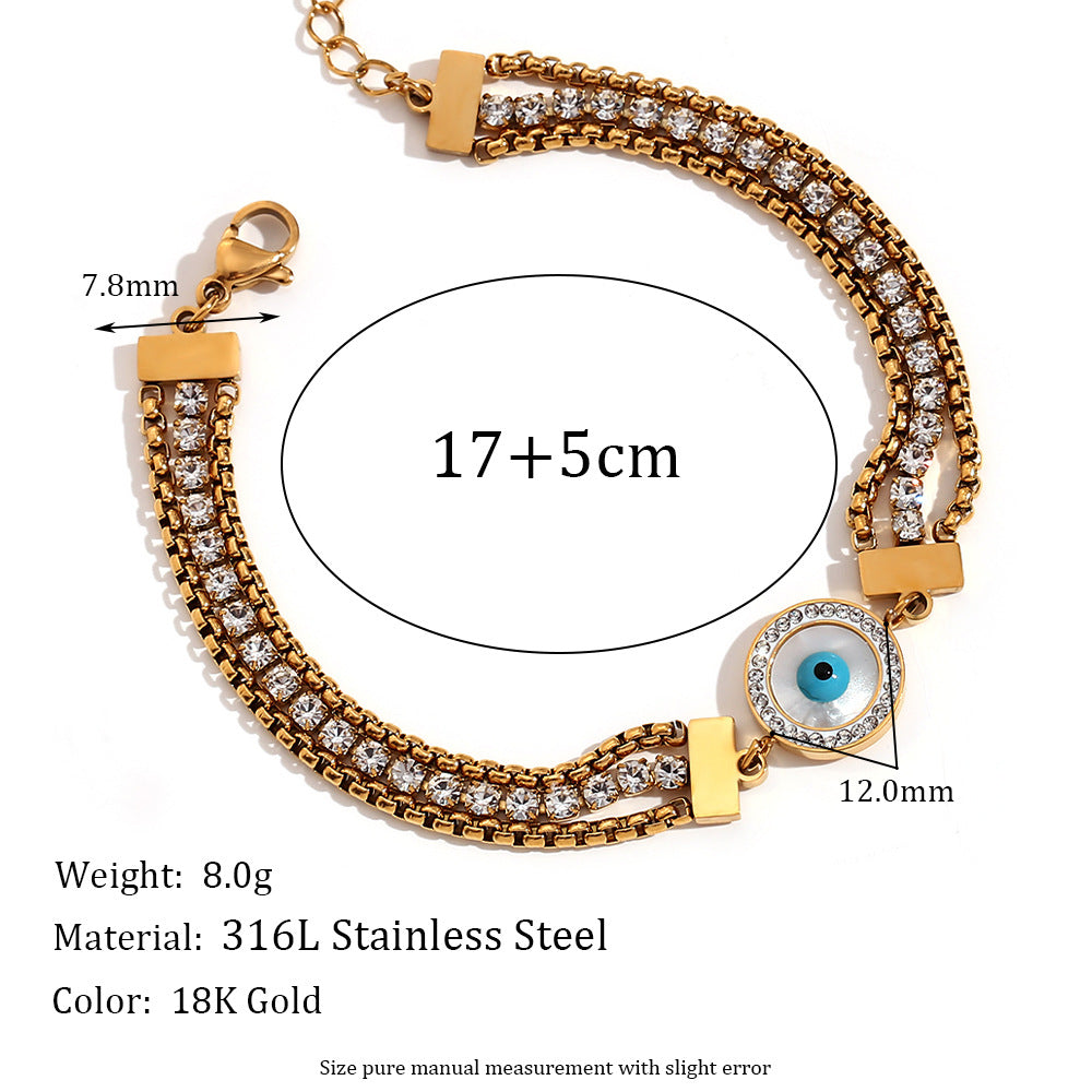Bracciale da donna in acciaio inossidabile placcato oro 18 carati con occhio di Allah, design geometrico vintage e intarsi in pietra naturale