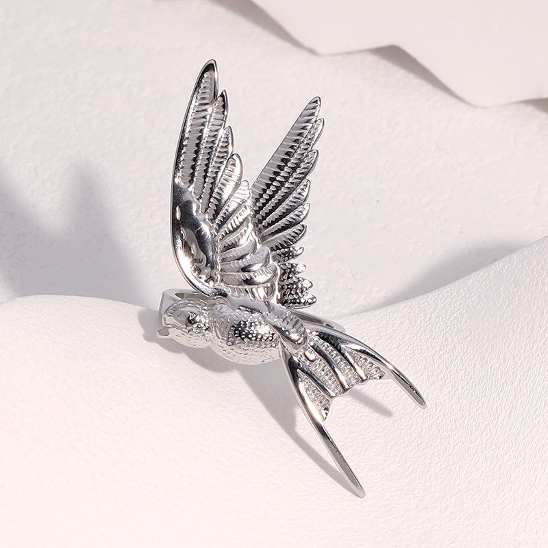Minimalist Bird-Shaped Open-Style Ring in Stainless Steel with 18K Gold Plating for Women