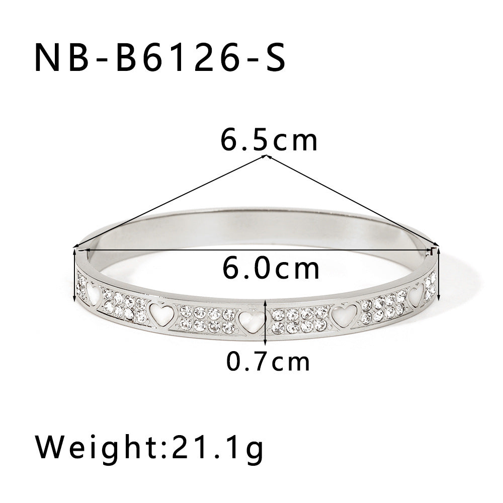 Ins Style Stainless Steel Waterproof Bracelet with Zircon Inlay White Abalone Shell and 18K Gold Plated Finish