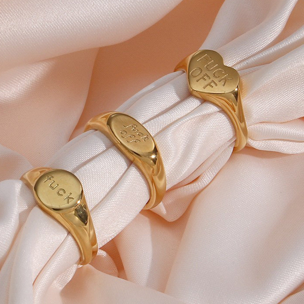 Anillo de letras minimalista de acero inoxidable chapado en oro de 18 quilates para mujer, joyería de moda para viajeros