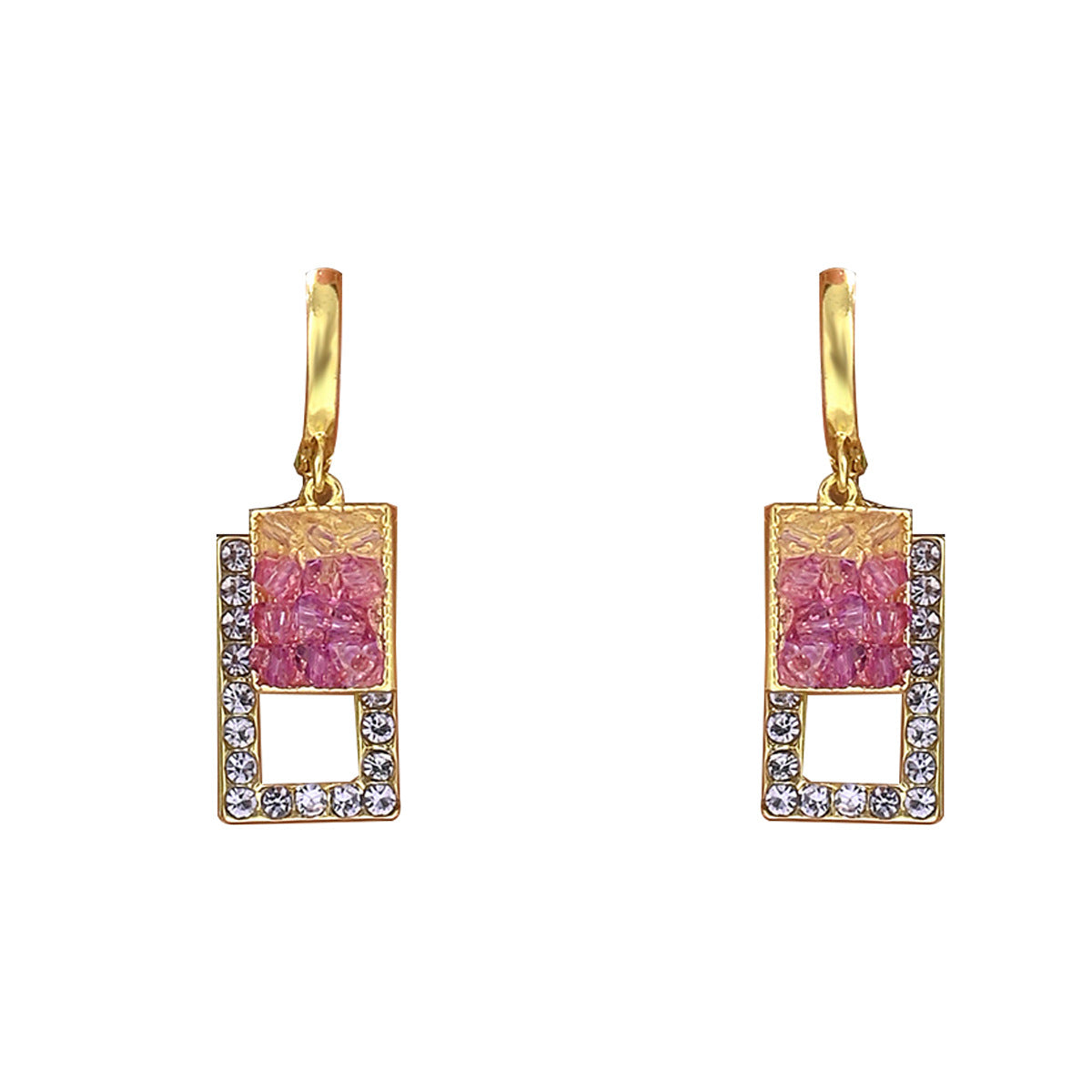 Pendientes minimalistas geométricos de amatista incrustada para mujer con postes de acero inoxidable, diseño colgante contemporáneo multicapa
