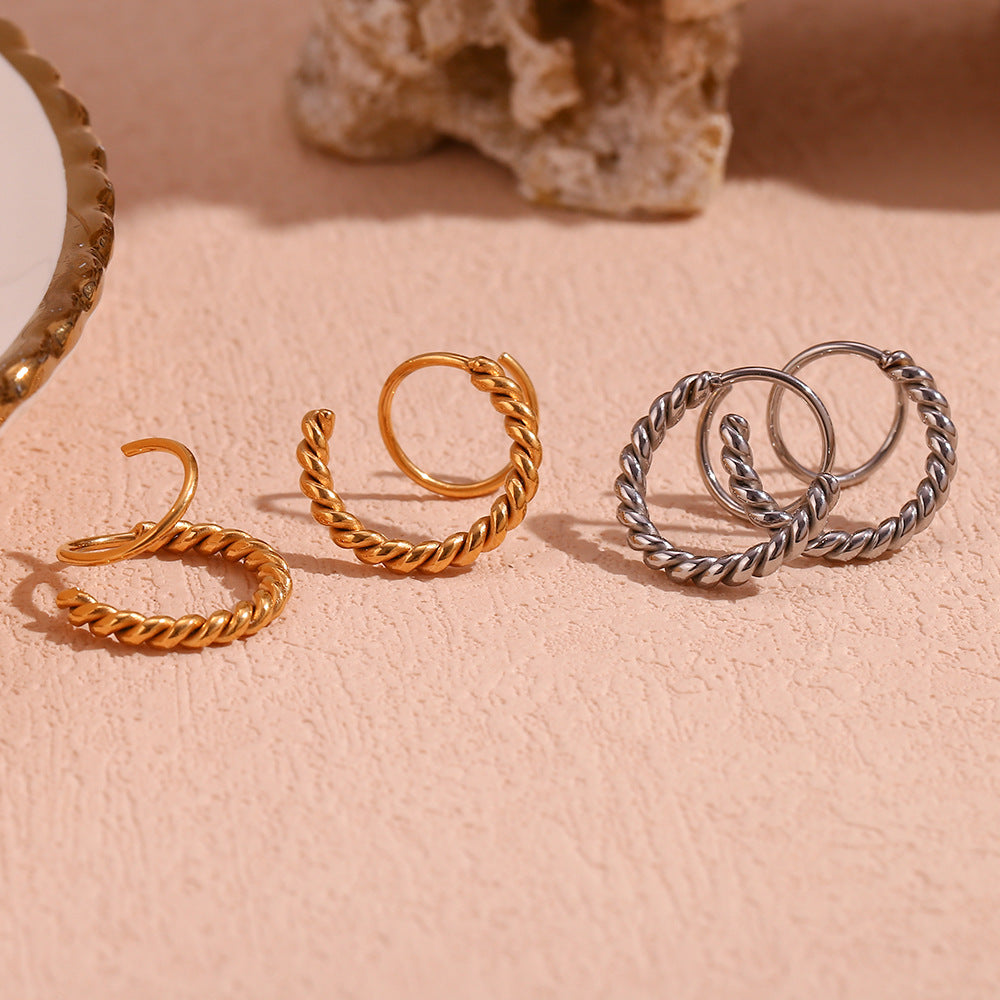 Orecchini in titanio e acciaio stile vintage con design a spirale attorcigliata in acciaio inossidabile placcato oro 18 carati per donna