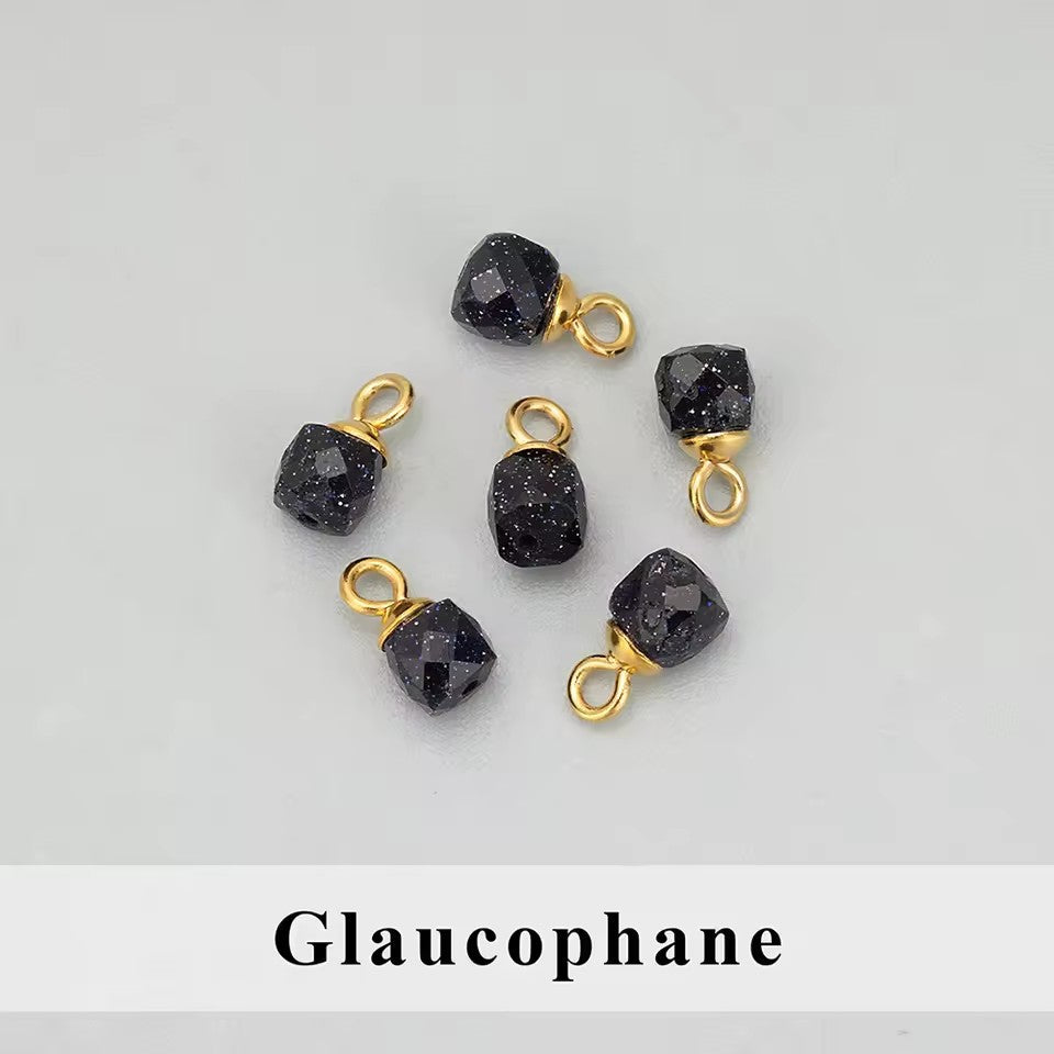 Vintage 18K Gold Plated Stainless Steel Geometric Pendant with Cubic Zirconia and Natural Stone Charm Bar for Women