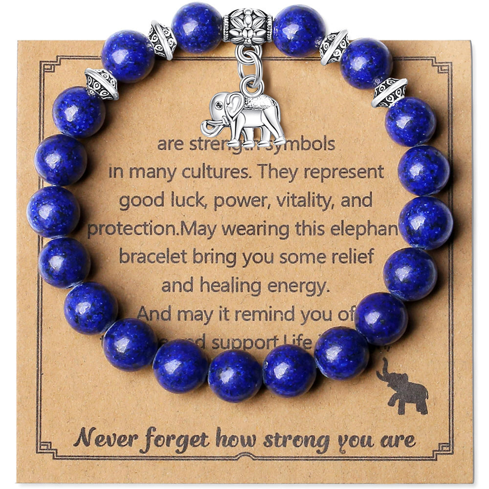 8mm Natural Stone Charm Bar Bracelet with Elephant Amethyst Amazonite Rose Quartz Fluorite Unisex Handmade Jewelry