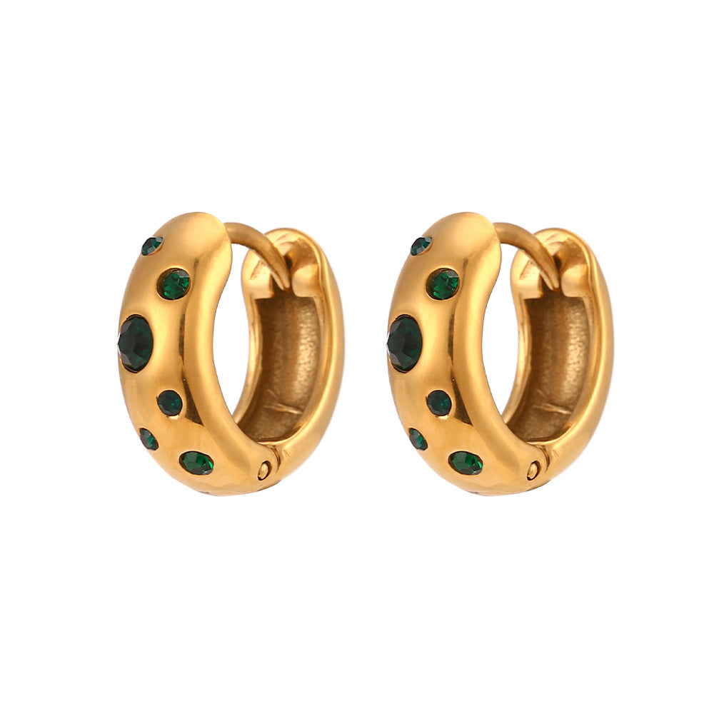Orecchini a Cerchio da Donna in Acciaio Inossidabile Geometrici Minimalisti di Tendenza con Intarsio di Strass e Finitura Placcata