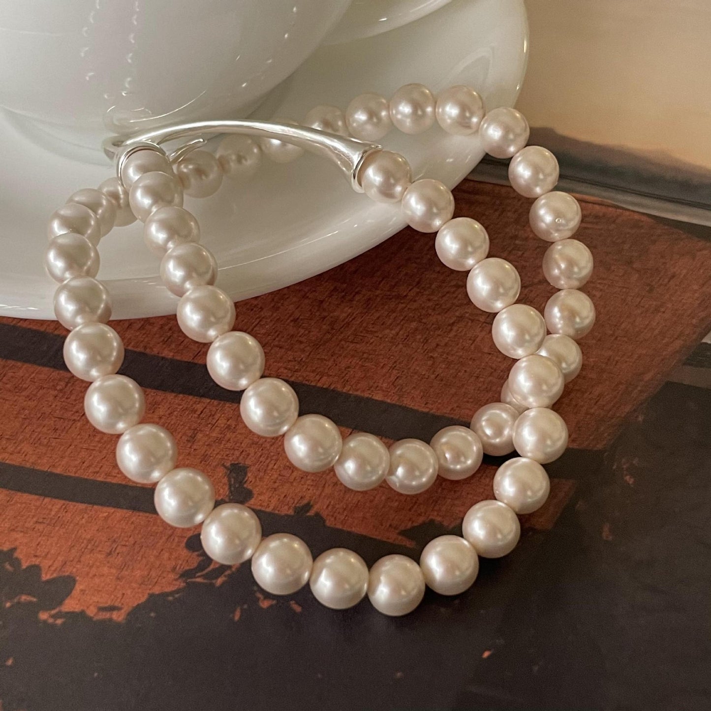 Minimalist Sweet 925 Sterling Silver Round Geometric Braided Pearl Necklace