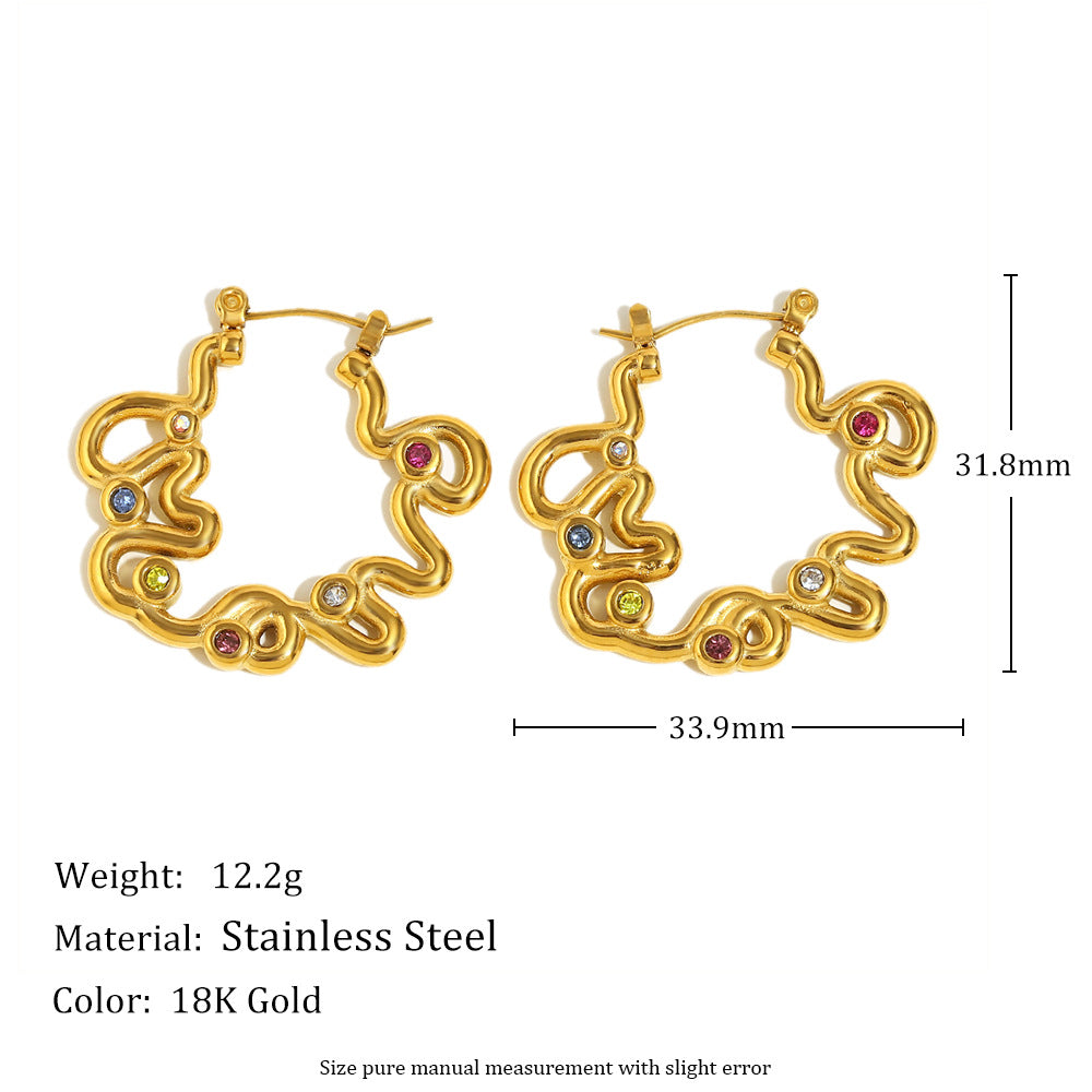 Orecchini a cerchio geometrici minimalisti in acciaio inossidabile con placcatura in oro 18K e strass colorati da donna