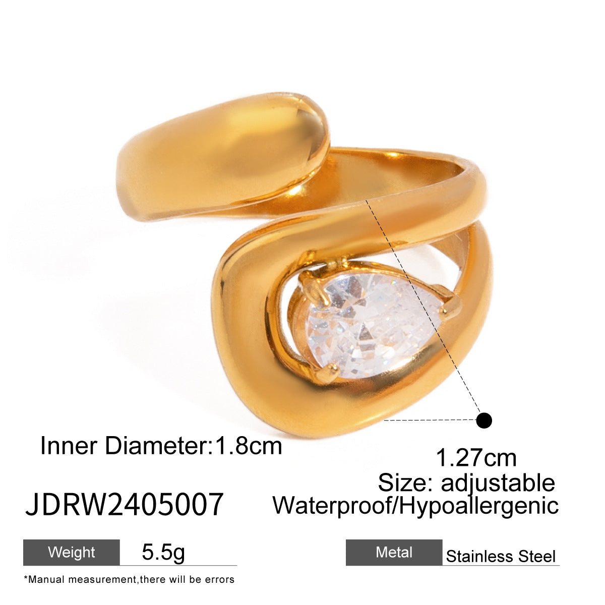 Anello da donna minimalista geometrico placcato in acciaio inossidabile con zirconia