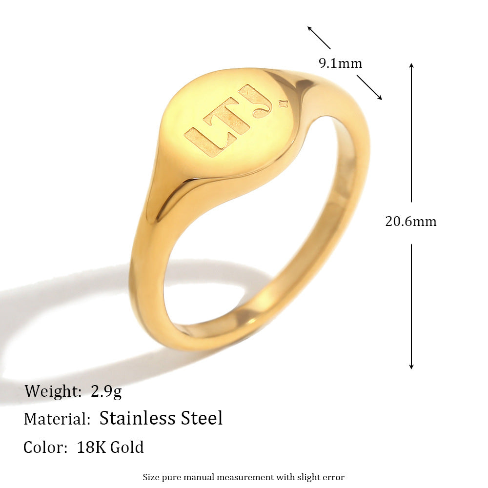 Minimalist Fashion Stainless Steel Plated 18K Gold Letter Ring for Women