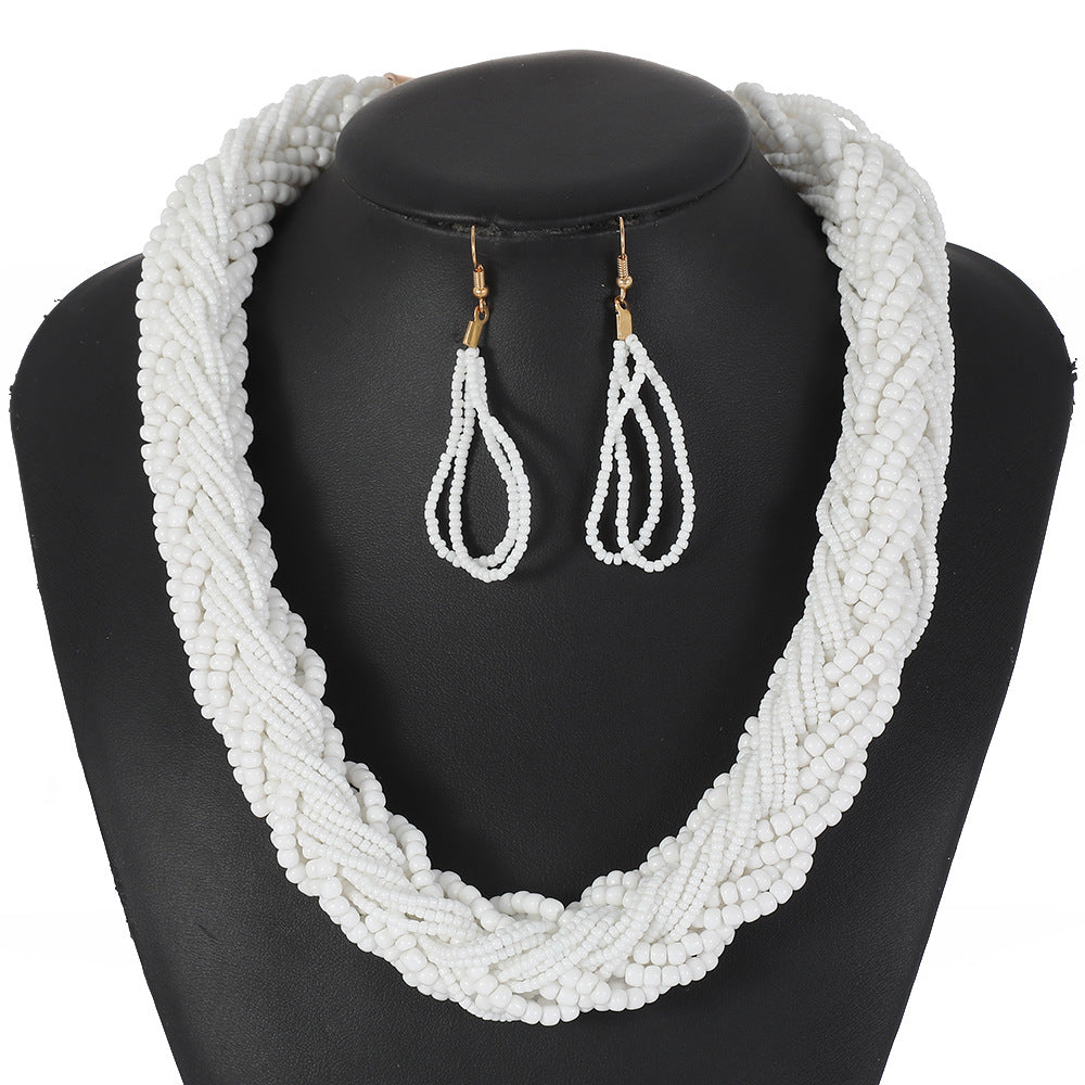 Set di collana multifilo bohémien dolce-grintoso da donna con catena di perline di vetro e girocollo a rete