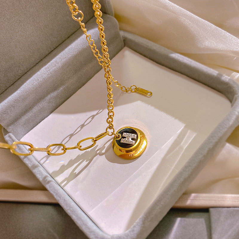 Sweet Round Letter H Titanium Steel Necklace Plated Pendant Chain Unisex Jewelry
