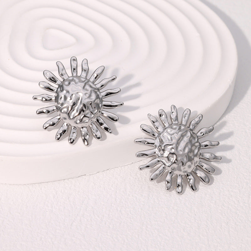 Orecchini Girasole Minimalisti da Donna in Acciaio Inossidabile con Finitura Placcata