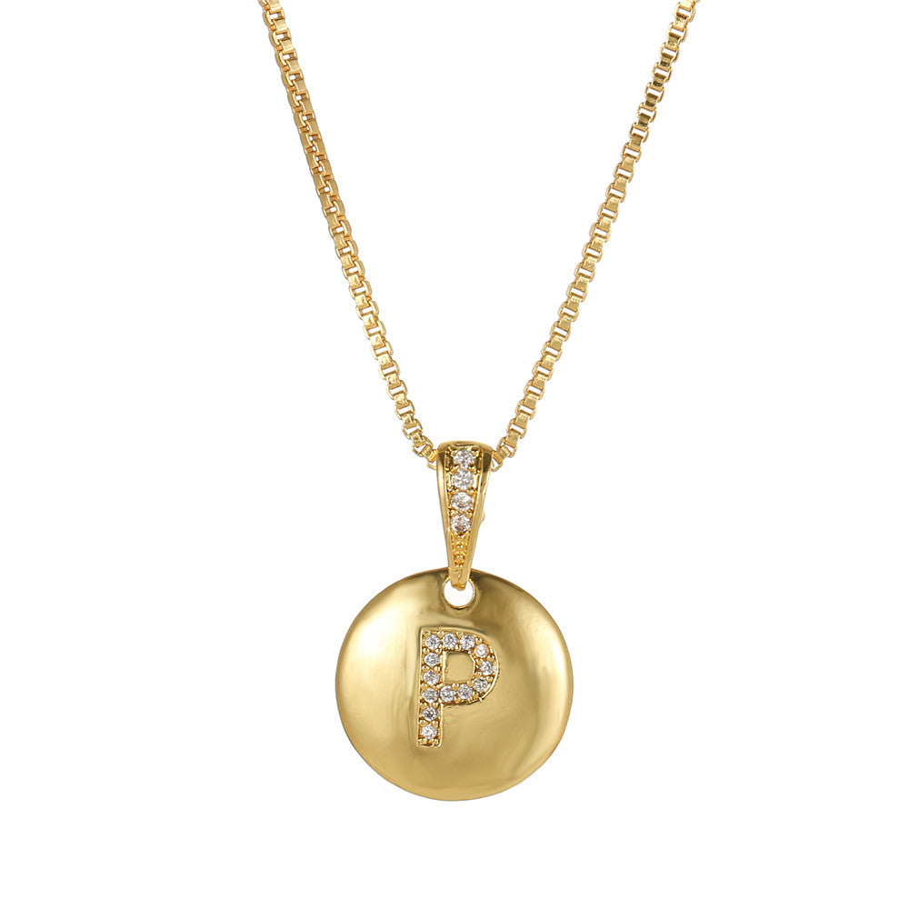 Vintage Sweet Geometric Letter Brass Inlay Cubic Zirconia Necklace Box Chain for Women