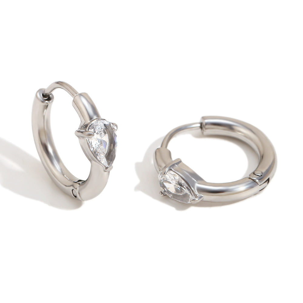 Minimalist Geometric Stainless Steel Earrings with 18K Gold Plating, Teardrop Triangle and Square Crystal Studs for Women