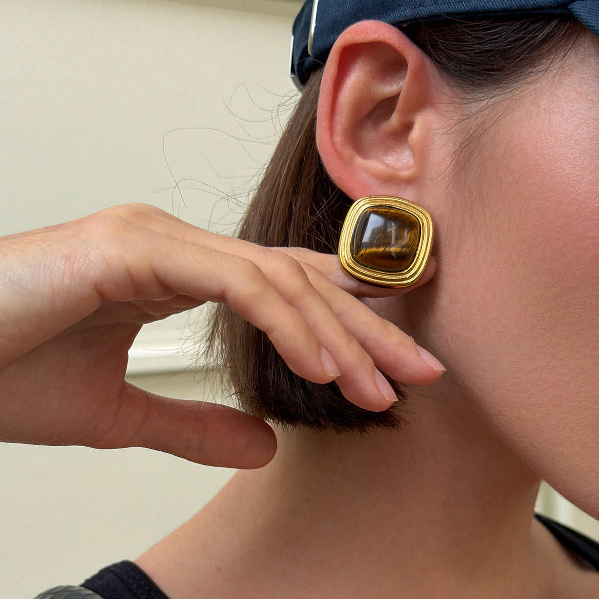 Vintage 18K Gold Plated Stainless Steel Square Geometric Earrings for Women