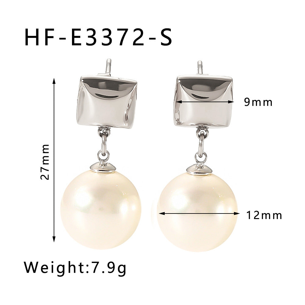 Geometric Rhombus Pearl Earrings in Stainless Steel with 18K Gold Vacuum Plating for Women
