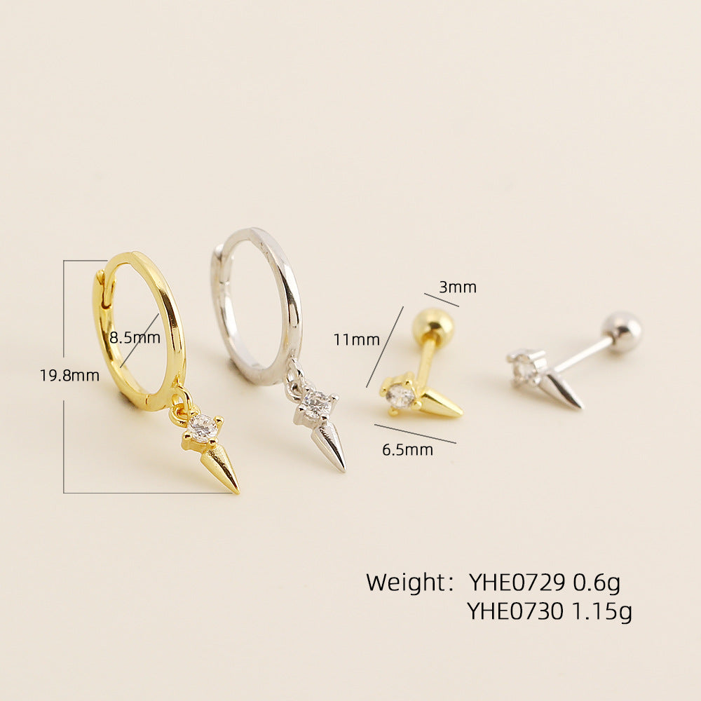 Pendientes de aro con remaches y tornillos geométricos de plata de ley 925 Sweet Streetwear para mujer