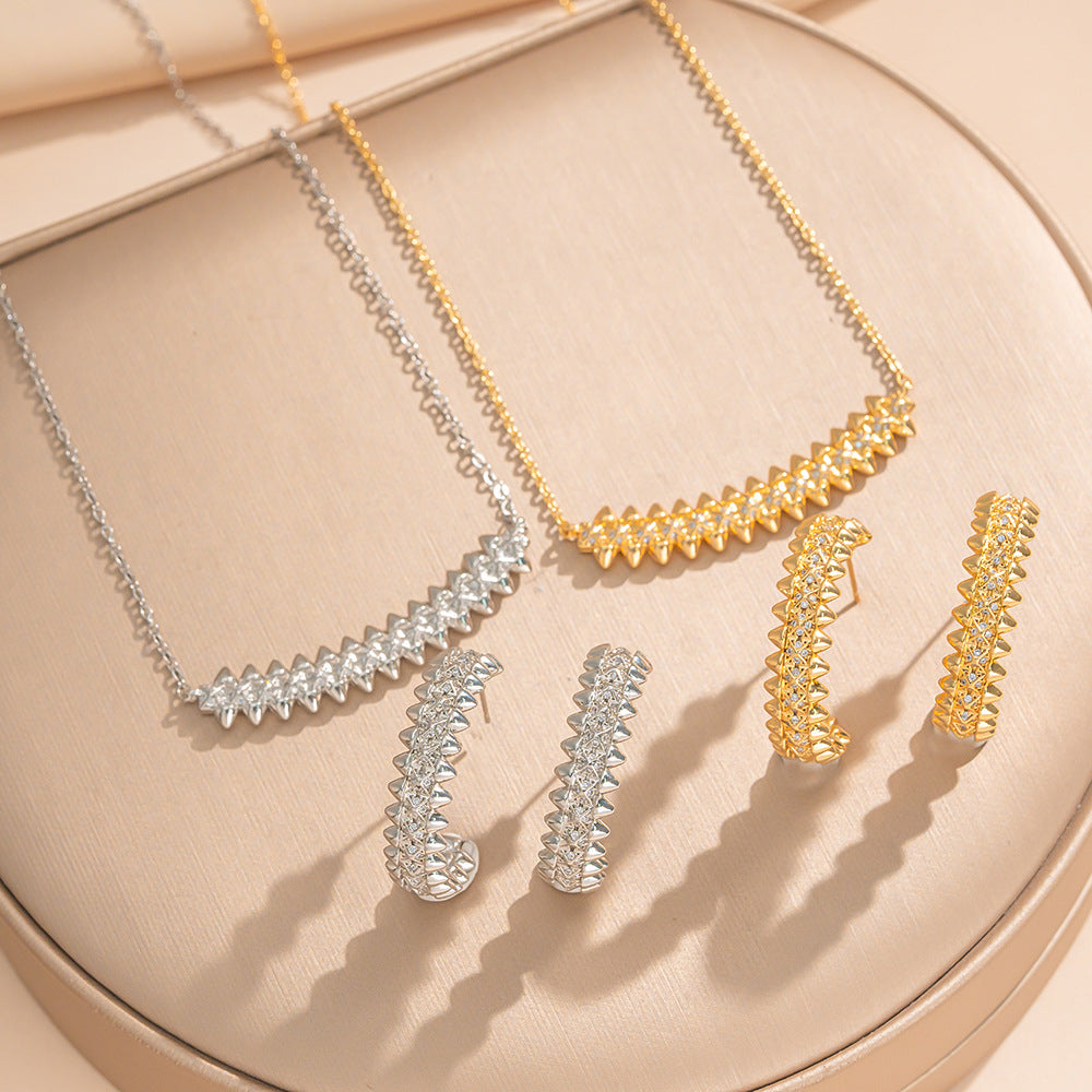 Set di bracciale e anello da donna in acciaio al titanio e rame ecologico con finitura lucida, a forma di rombo geometrico, lussuoso e minimalista
