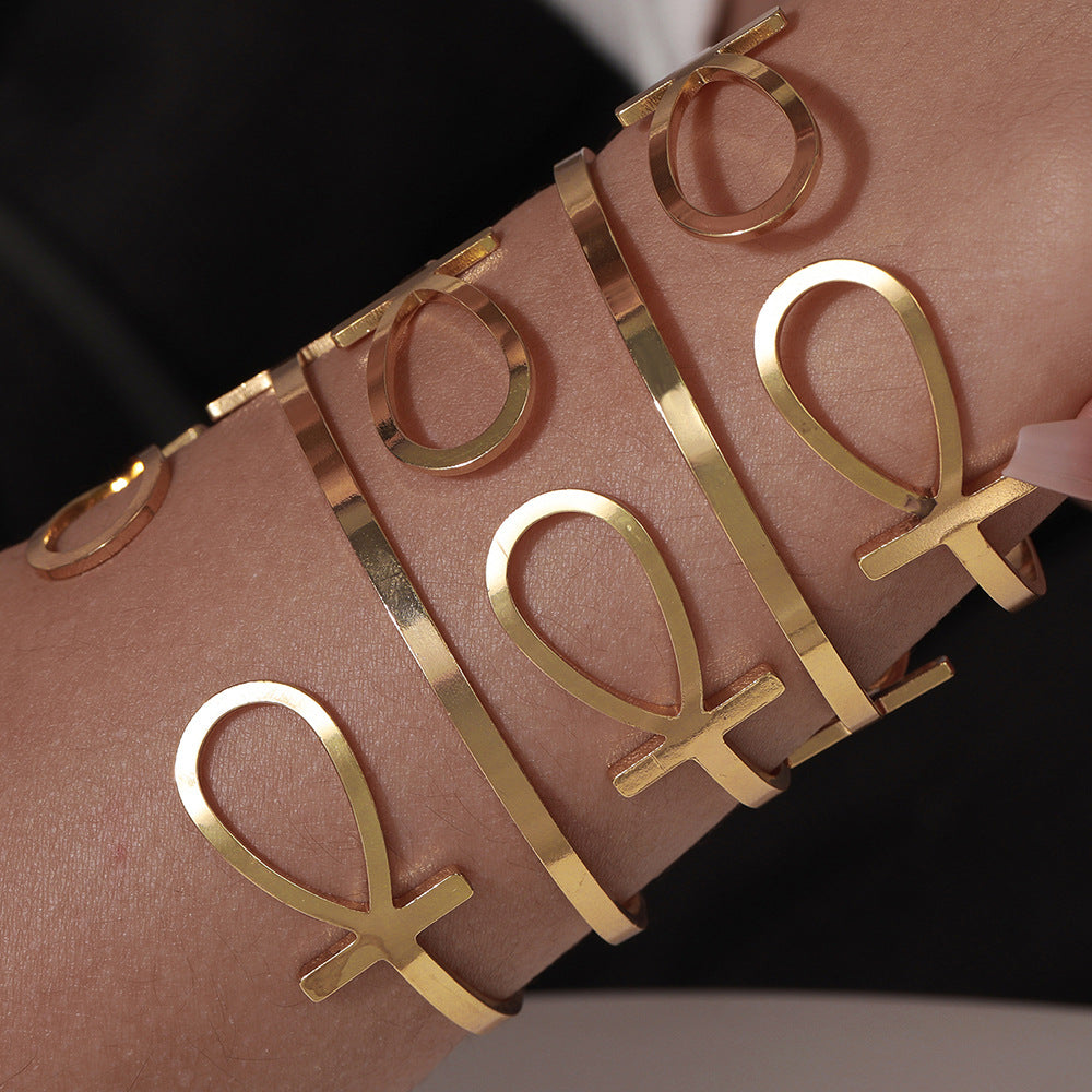 Geometric Ankh Bracelet Set for Women Iron Plated Hand Jewelry Ethnic Style Stackable Bangle