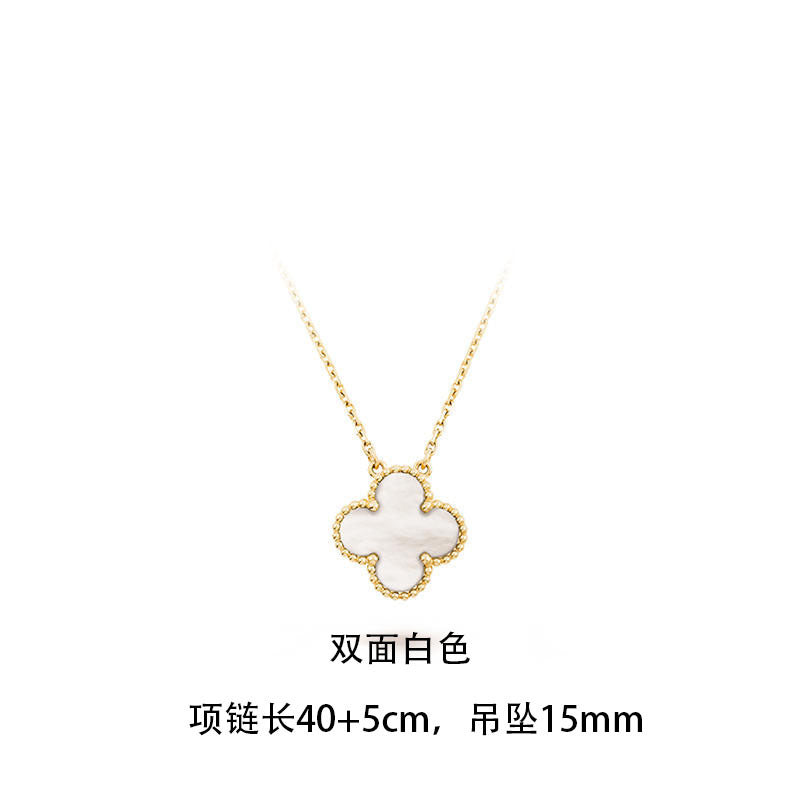 Pulsera minimalista de acero de titanio con forma de trébol e incrustaciones de nácar para mujer