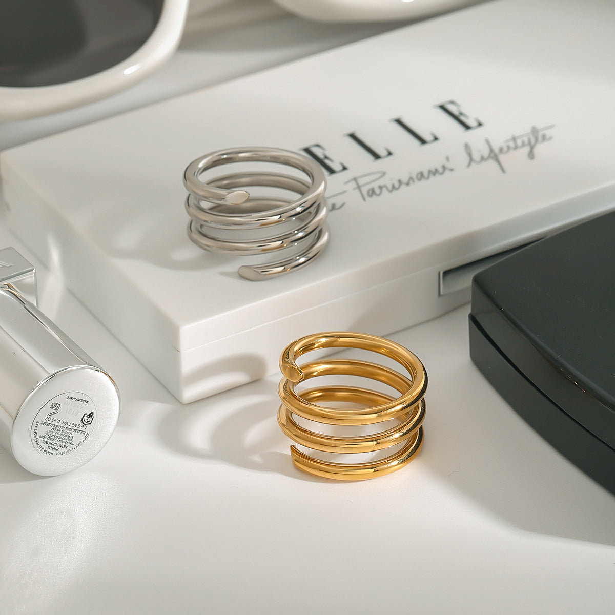 Geometric Stainless Steel Ring with Plating Finish for Women Minimalist Fashion Accessory