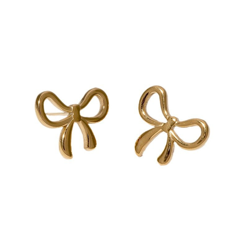 Pendientes de Acero Inoxidable en Forma de Lazo, con Baño, Estilo Minimalista para Mujer