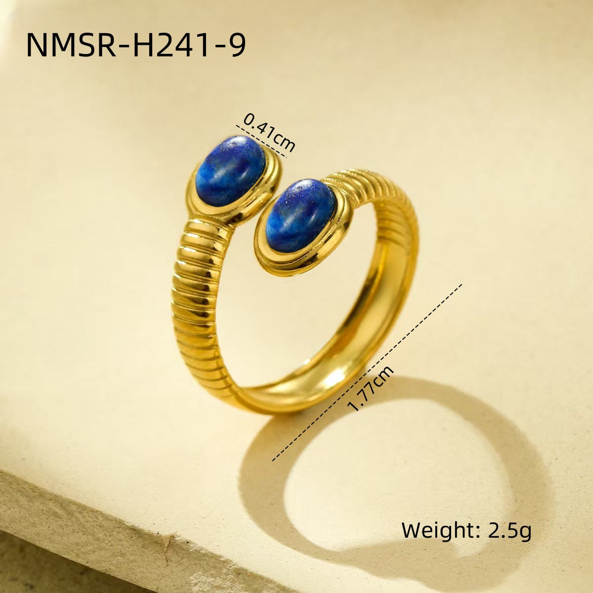 Anillo ovalado minimalista de acero de titanio con incrustaciones de piedra natural y acabado chapado para mujer