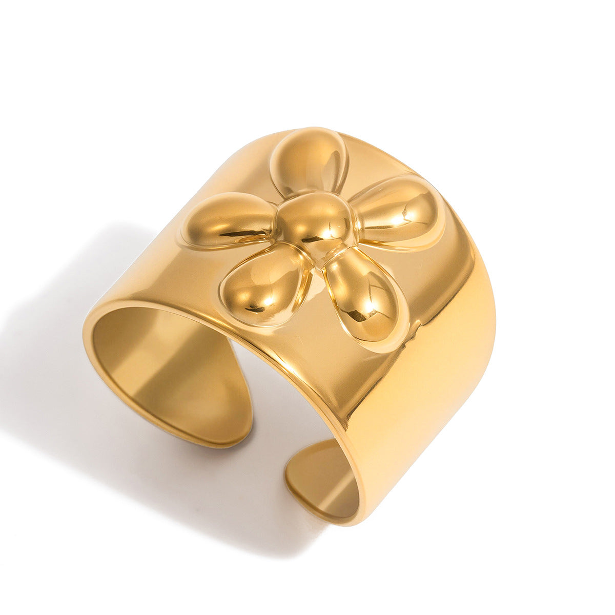 Elegant Geometric Floral Gold Plated Stainless Steel Ring for Women