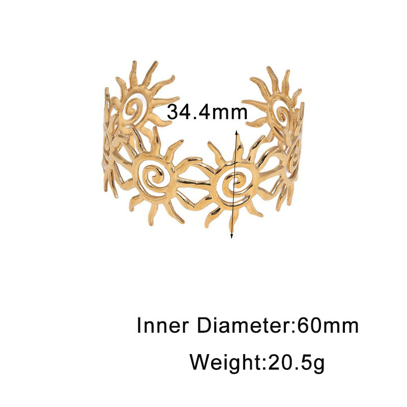 Minimalist Luxury Gold Plated Stainless Steel Sun Design Open Cuff Bracelet