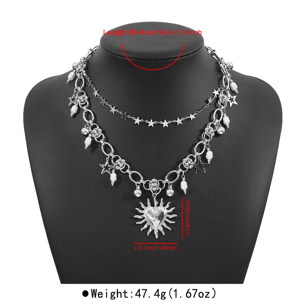 Collar Y2K con colgante de estrella y corazón dulce y atrevido para mujer, cadena de clavícula chapada en aleación