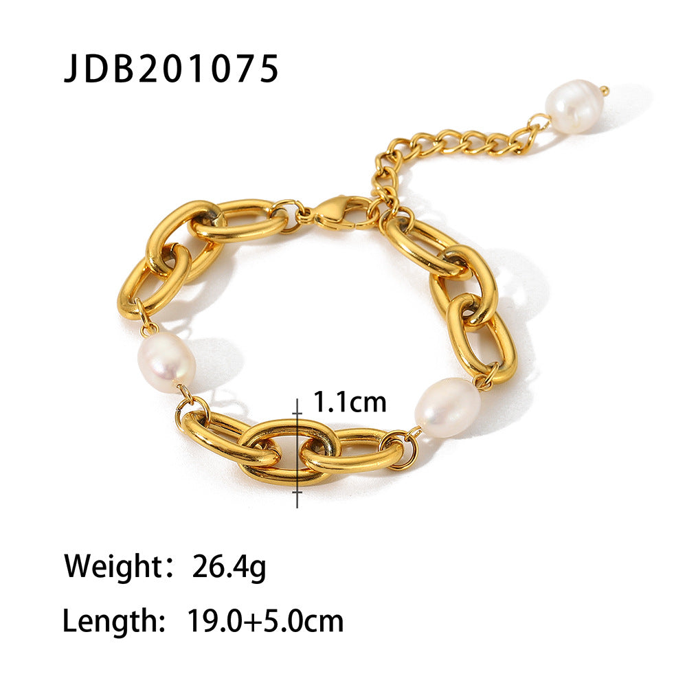 Sweet Geometric Round Pearl Plated Stainless Steel Bracelet for Women