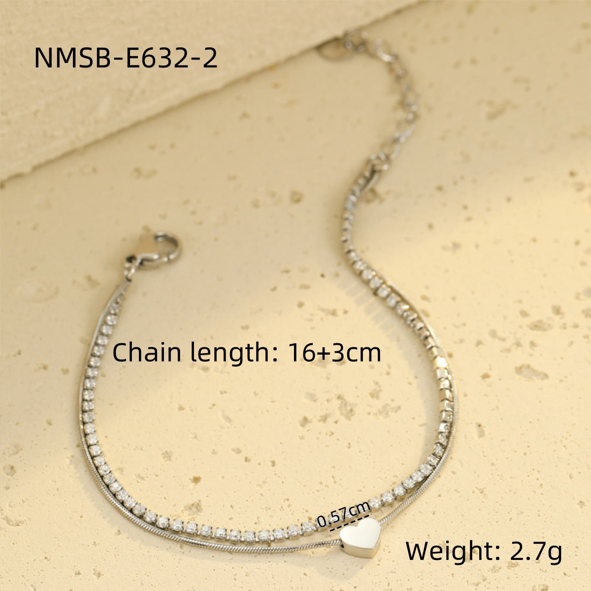 Bracciale Romantico in Acciaio Inossidabile a Cuore con Intarsio di Strass, Accessorio di Moda Minimalista per Donne