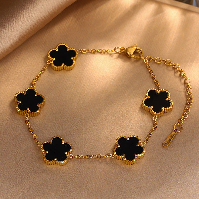 Fashion Elegant Floral Leaf Stainless Steel Plated Acrylic Bracelet for Women