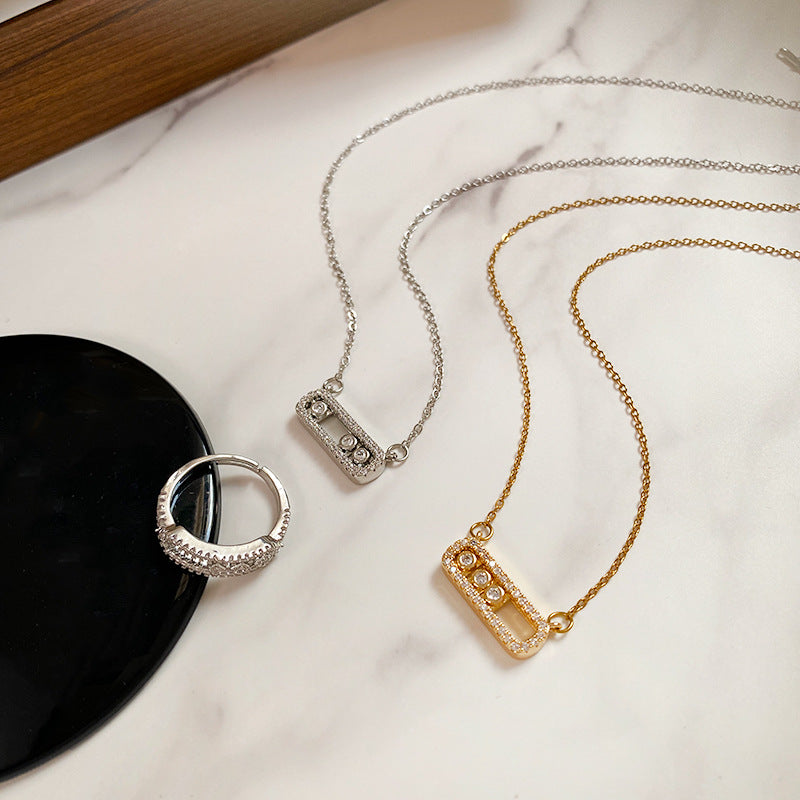 Minimalist Geometric Micro-set Cubic Zirconia Titanium Steel Paperclip Necklace