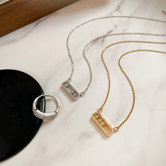 Minimalist Geometric Micro-set Cubic Zirconia Titanium Steel Paperclip Necklace