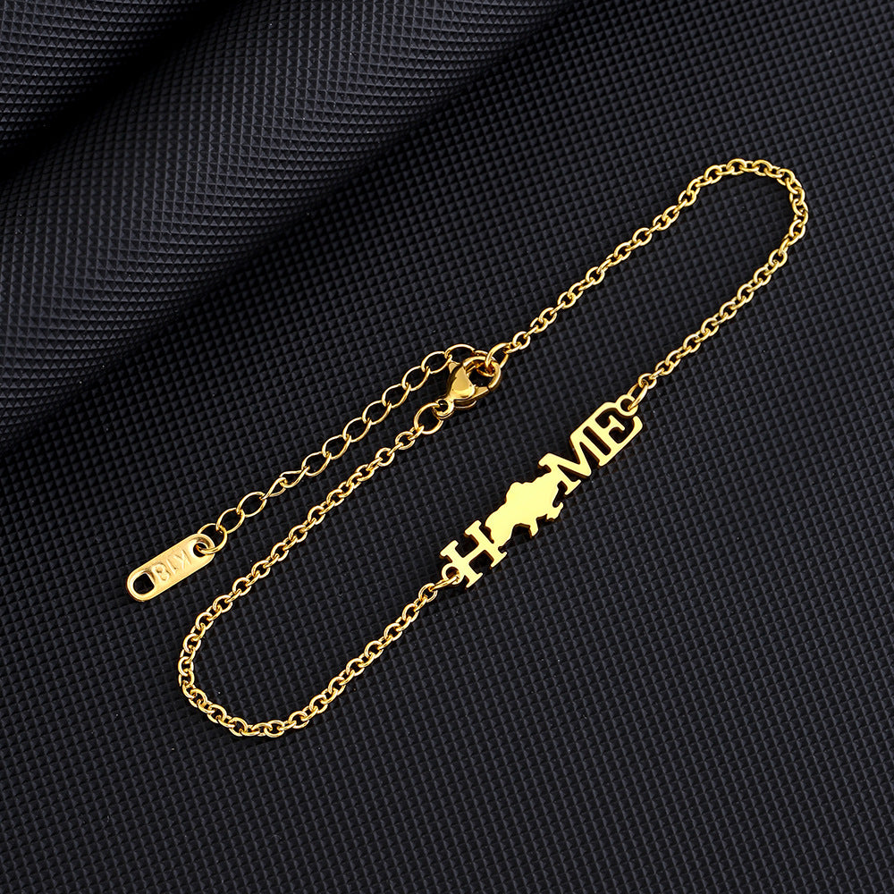 Bracciale con Pendente Geometrico in Acciaio Inossidabile Stile Etnico da Donna con Finitura Galvanizzata