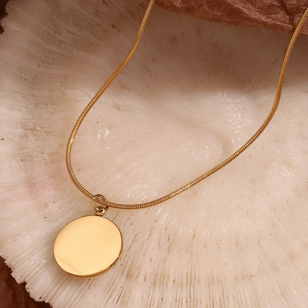 Minimalist Geometric Stainless Steel Plated 18K Gold Snake Chain Pendant with Turquoise Stone and Hammered Texture