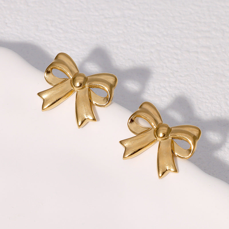 Minimalist Fashion Bow-Shaped Stainless Steel Stud Earrings for Women with Plated Finish