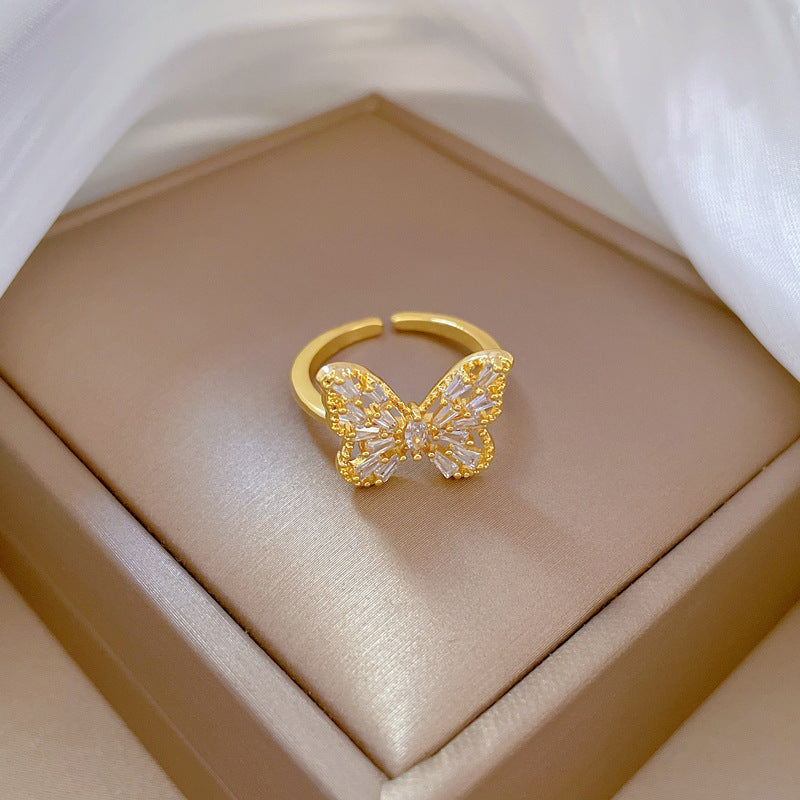 Anello da donna in ottone placcato oro a forma di farfalla, stile minimalista