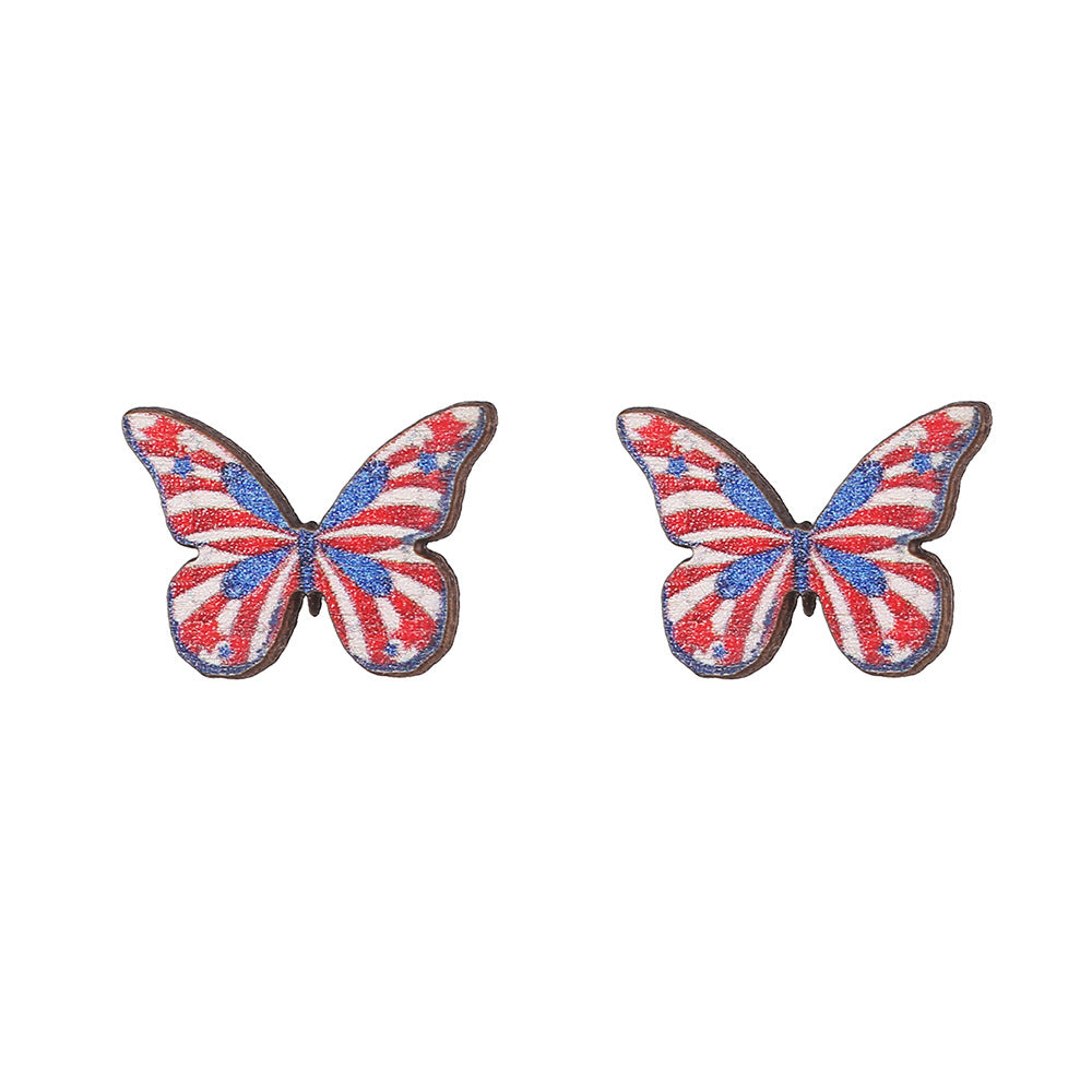 Round Heart Star Geometric Wood Stud Earrings with Stainless Steel Posts