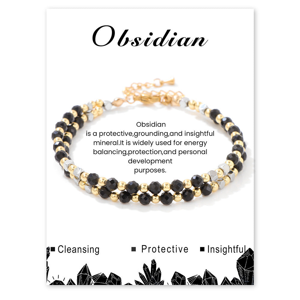 Faceted Amethyst Crystal Beaded Bracelet with 18K Gold Plated Stainless Steel Lobster Clasp Unisex