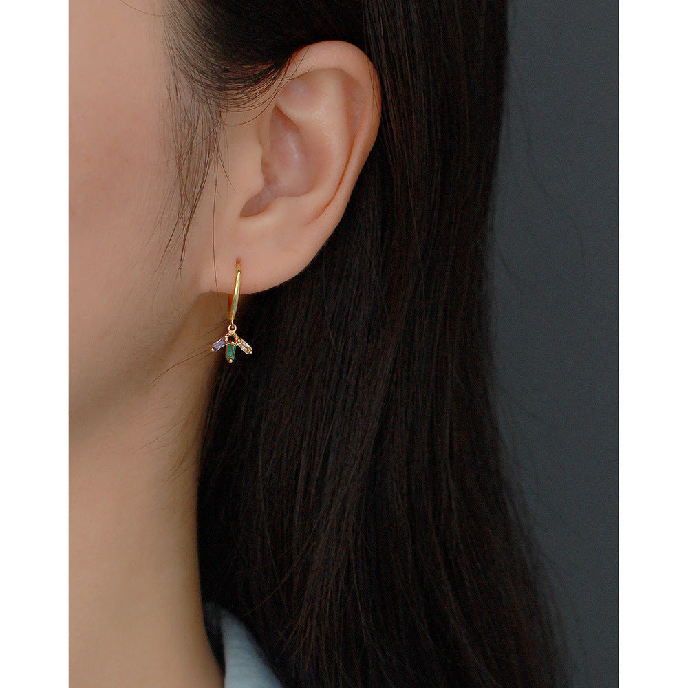 Pendientes de Plata de Ley 925 Minimalistas Geométricos con Incrustaciones de Circonita Cúbica Multicolor para Mujer