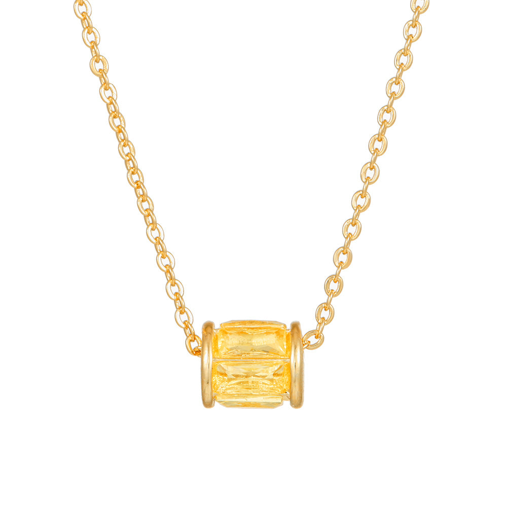 Minimalist Geometric Copper Plated Gold Diamonite Pendant Necklace with O-Chain for Women
