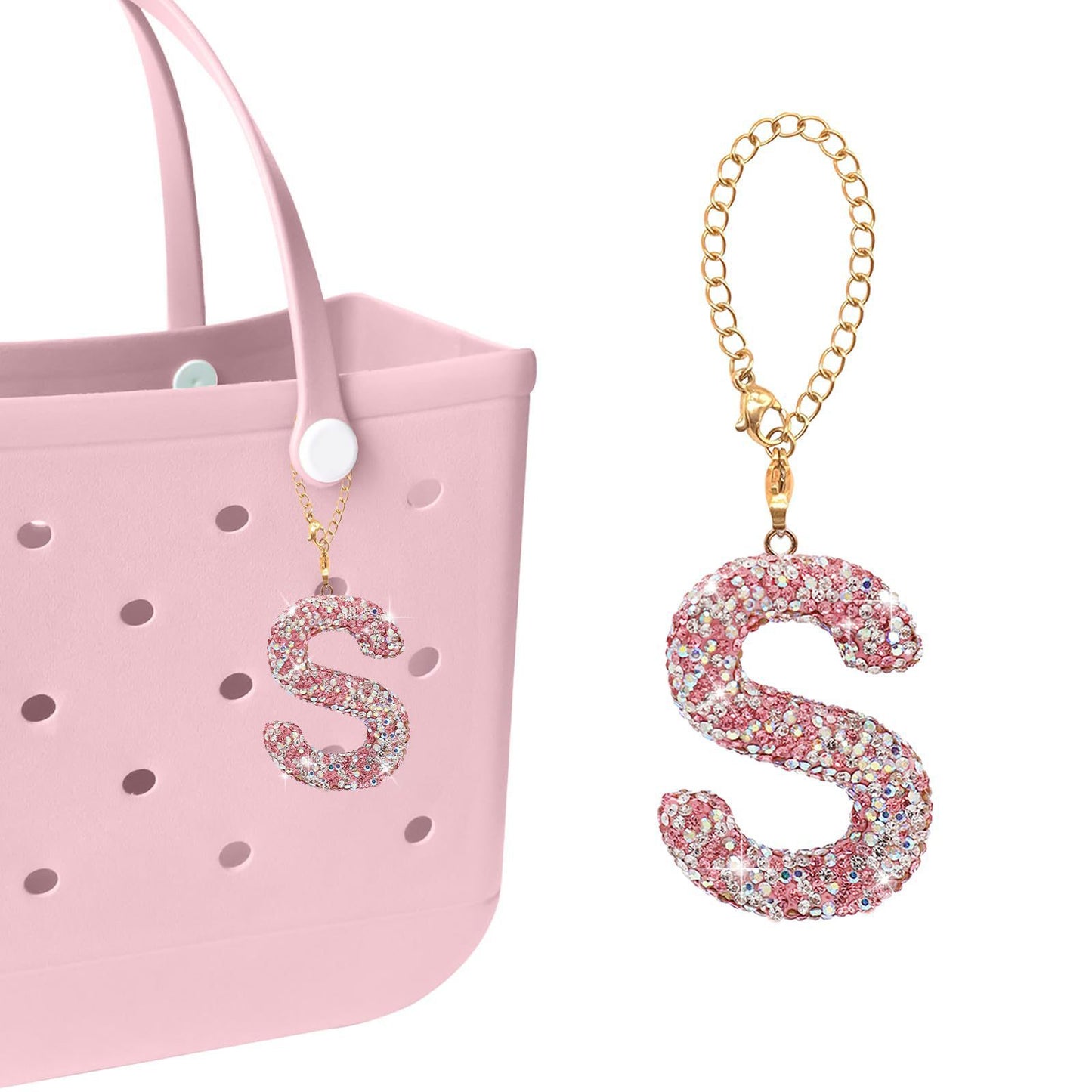 Minimalist Rhinestone Inlay Letter Backpack Charm with Gold Chain