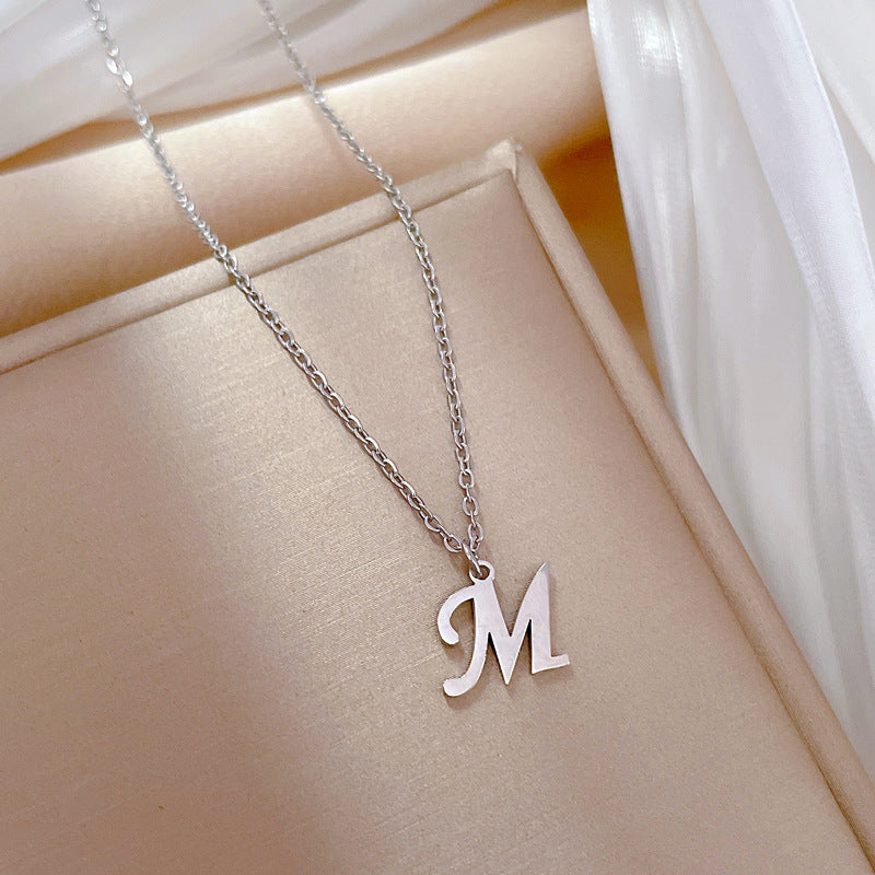 Minimalist Geometric Letter M Pendant Necklace in Titanium Steel with Gold Plating for Women and Men