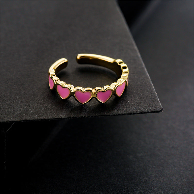 Minimalist Sweet 18K Gold Plated Drip Oil Heart Ring for Women Adjustable