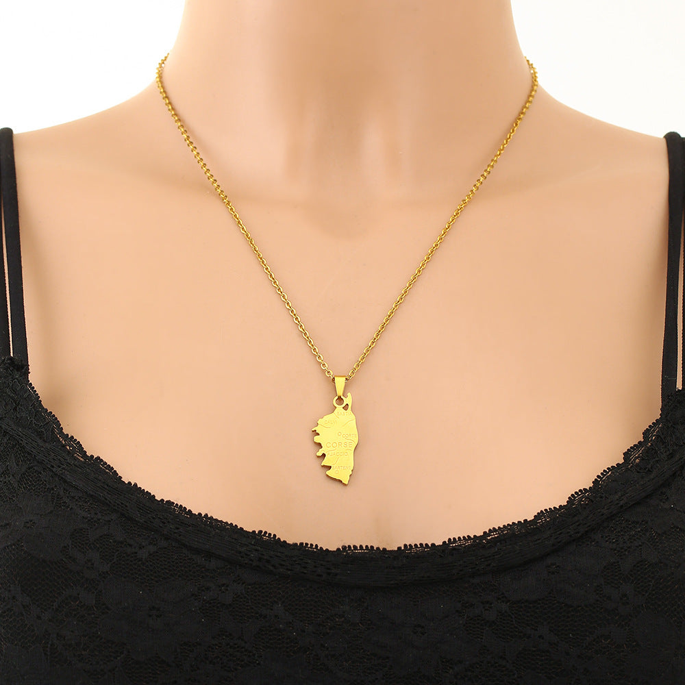 Collar con colgante geométrico de estilo étnico de acero inoxidable con dije de acero de titanio y acabado galvanizado en cadena tipo O