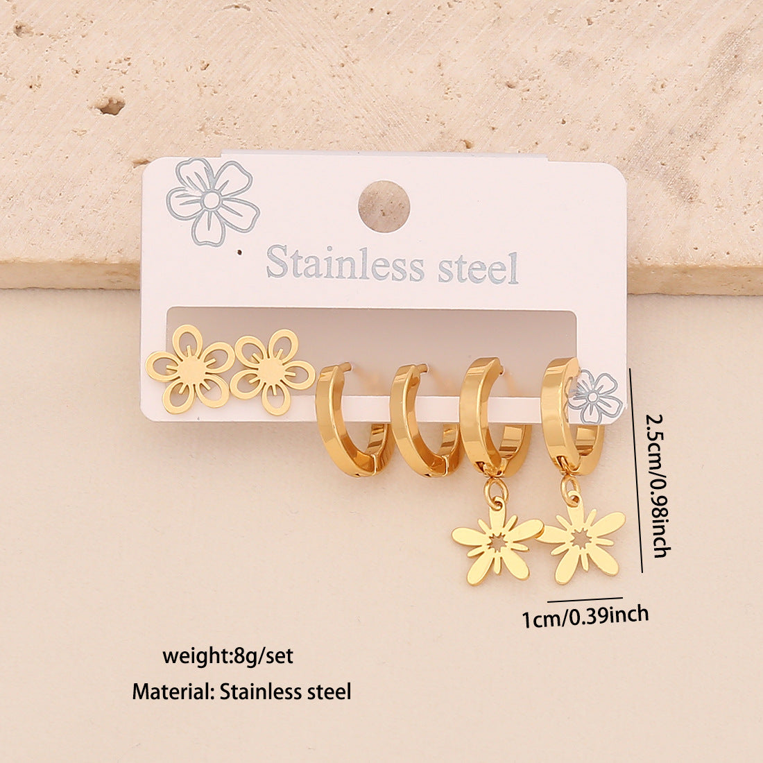 Set di orecchini alla moda in acciaio inossidabile placcato con cuore, farfalla, corona e motivi floreali, stile OL